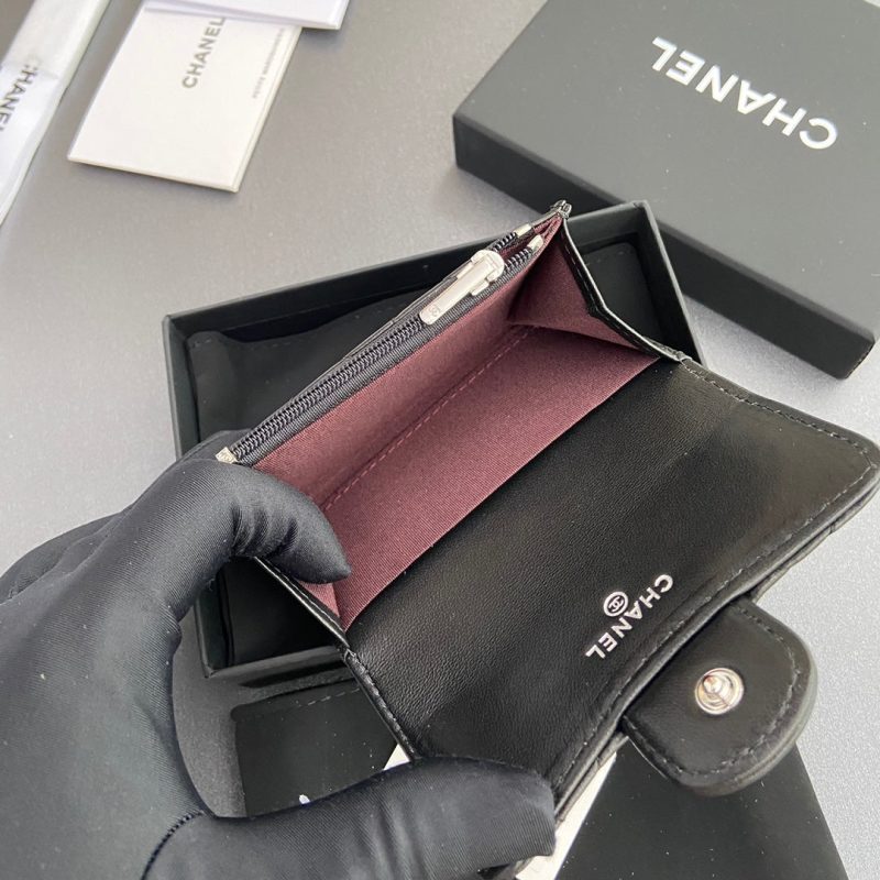 CC Zipper Flap Card Holder Black Sheepskin Sliver Steel 234675