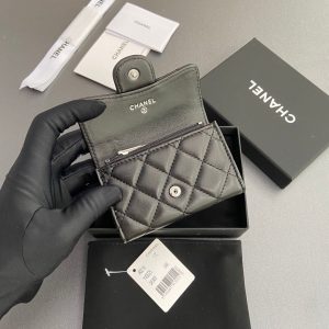 CC Zipper Flap Card Holder Black Sheepskin Sliver Steel 234675