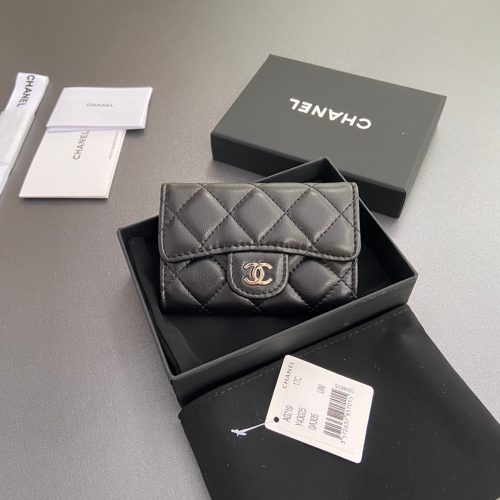 CC Zipper Flap Card Holder Black Sheepskin Sliver Steel 234675