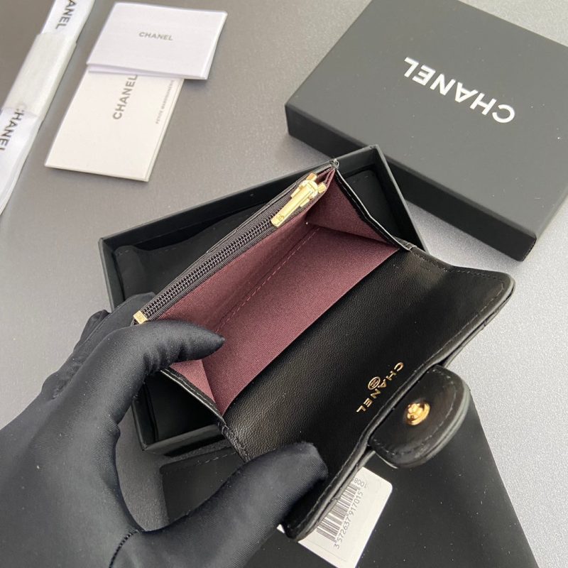 CC Zipper Flap Card Holder Black Sheepskin 234677