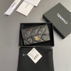 CC Zipper Flap Card Holder Black Sheepskin 234677