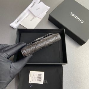 CC 82288 Classic Flap Wallet Black Caviar Polished Silver 229880