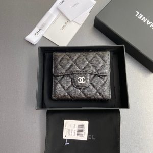 CC 82288 Classic Flap Wallet Black Caviar Polished Silver 229880