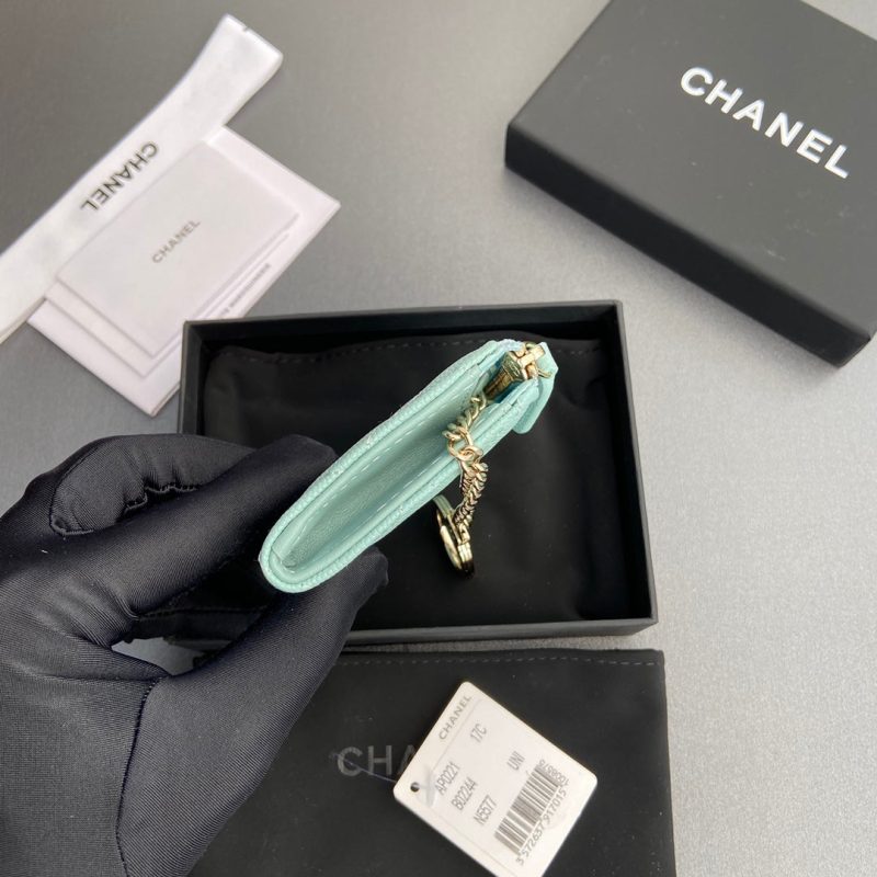 CC Hook & Chain Zipper Card Holder Light Blue Caviar GHW 234713