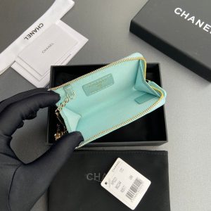 CC Hook & Chain Zipper Card Holder Light Blue Caviar GHW 234713