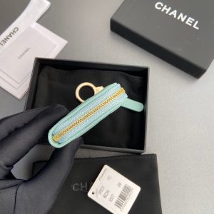 CC Hook & Chain Zipper Card Holder Light Blue Caviar GHW 234713