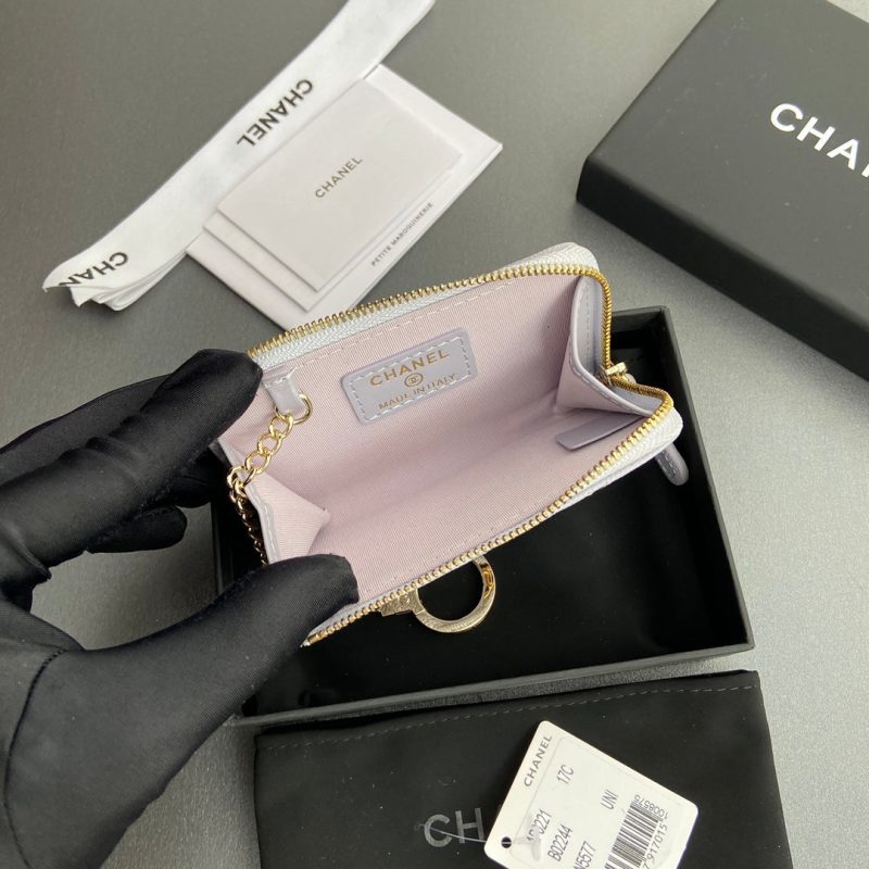 CC Hook & Chain Zipper Card Holder Light Purple Caviar GHW 234717