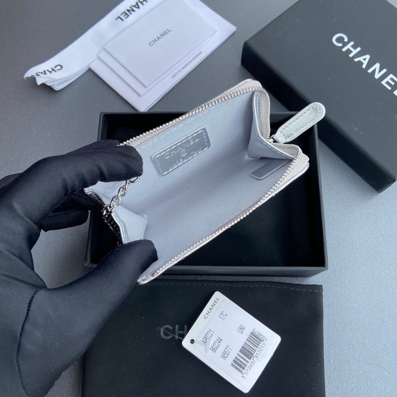 CC Hook & Chain Zipper Card Holder Sliver Sheepskin Sliver Steel 234719