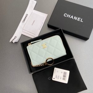 CC Hook & Chain Zipper Card Holder Light Blue Caviar GHW 234723