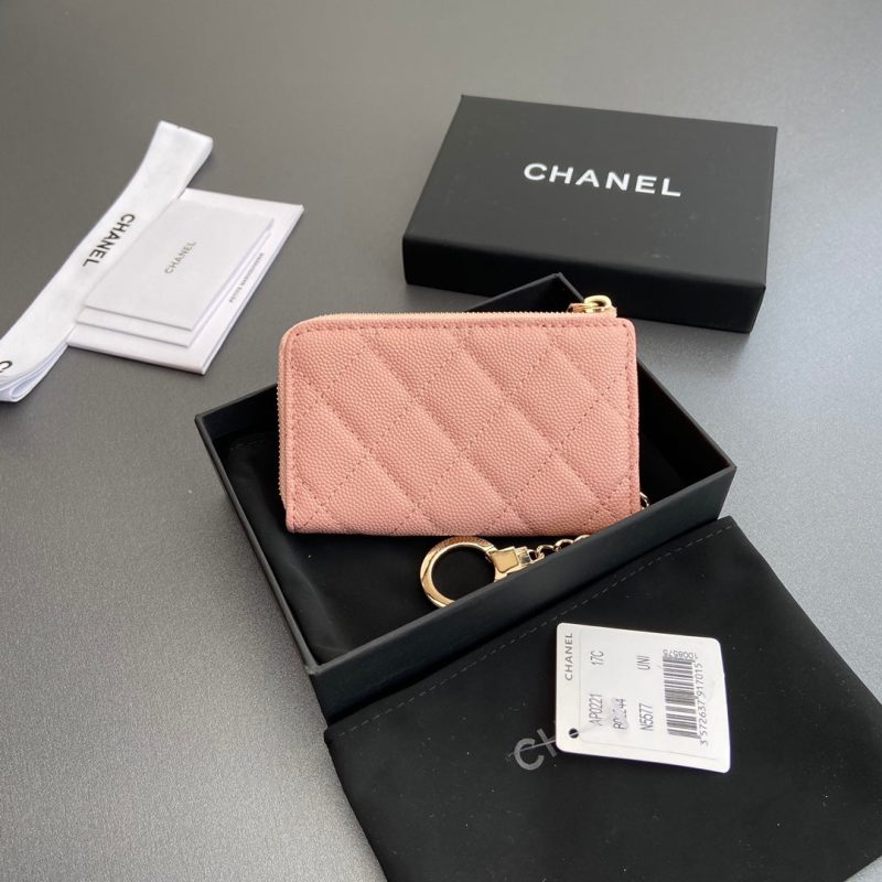 CC Hook & Chain Zipper Card Holder Light Pink Caviar GHW 234725