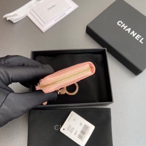 CC Hook & Chain Zipper Card Holder Light Pink Caviar GHW 234725