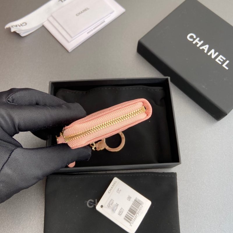 CC Hook & Chain Zipper Card Holder Light Pink Caviar GHW 234725