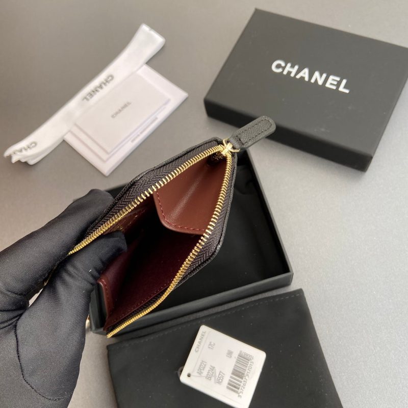 CC Hook & Chain Zipper Card Holder Black Caviar GHW 234733