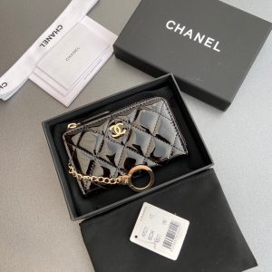 CC Hook & Chain Zipper Card Holder Black Patent GHW 234741