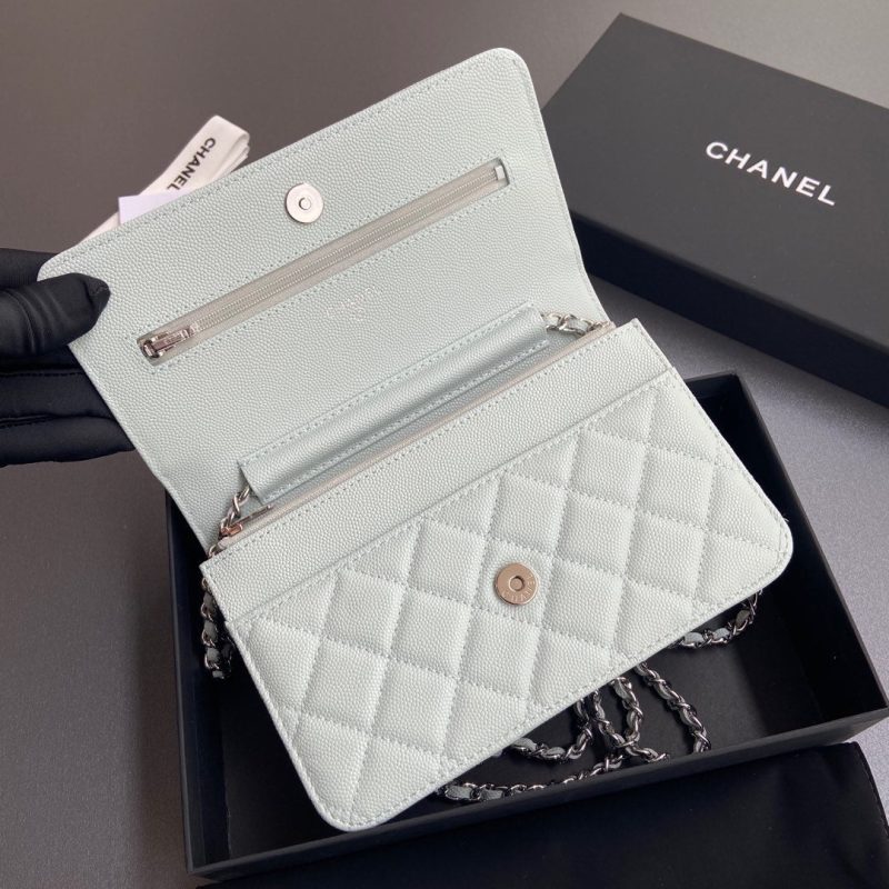 CC Woc 20cm Light Blue Grained Calfskin Silver Hardware