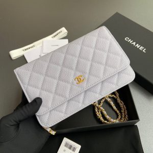 CC Woc 20cm Light Blue Grained Calfskin Gold Hardware