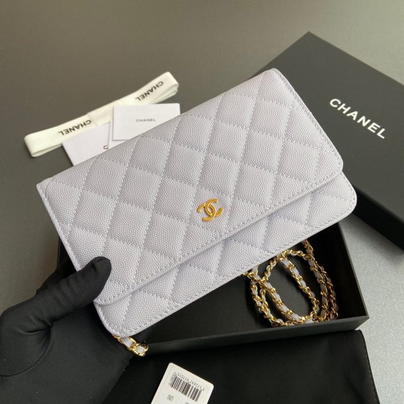 CC Woc 20cm Light Blue Grained Calfskin Gold Hardware