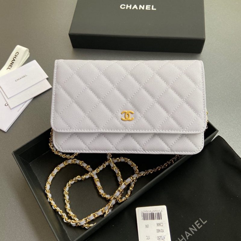 CC Woc 20cm Light Blue Grained Calfskin Gold Hardware