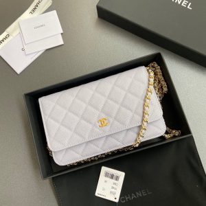 CC Woc 20cm Light Blue Grained Calfskin Gold Hardware