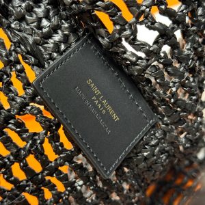 YSL OXALIS 37CM BLACK RAFFIA TAN CALFSKIN