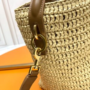YSL LE 37 20CM BEIGE RAFFIA BUCKET BAG
