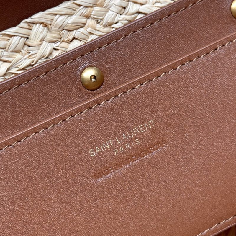 YSL SMALL 23CM MANON BEIGE RAFFIA TAN CALFSKIN