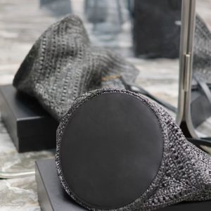 YSL MEDIUM 44CM PANIER BLACK RAFFIA TOTE BAG
