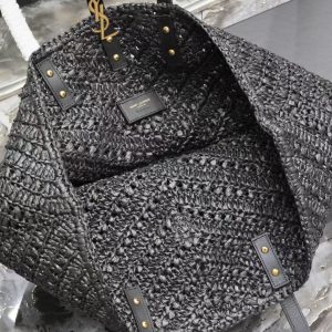 YSL MEDIUM 44CM PANIER BLACK RAFFIA TOTE BAG