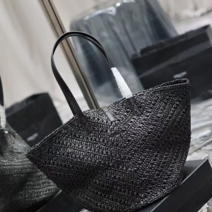 YSL MEDIUM 44CM PANIER BLACK RAFFIA TOTE BAG