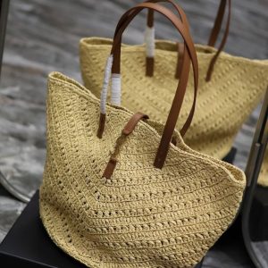 YSL MEDIUM 44CM PANIER BEIGE RAFFIA TOTE BAG