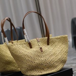 YSL MEDIUM 44CM PANIER BEIGE RAFFIA TOTE BAG