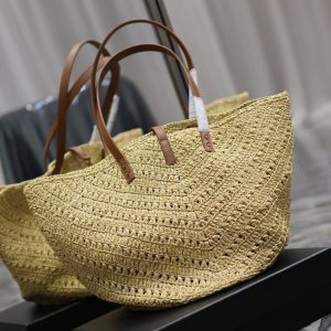 YSL MEDIUM 44CM PANIER BEIGE RAFFIA TOTE BAG