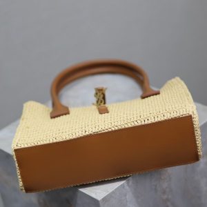 YSL TOTE BAG 29CM PANIER LEATHER TRIMMED RAFFIA
