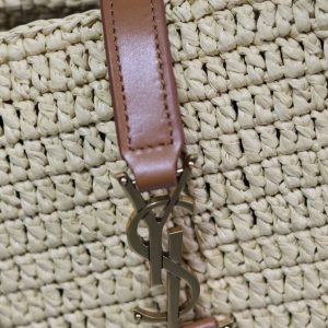 YSL TOTE BAG 29CM PANIER LEATHER TRIMMED RAFFIA