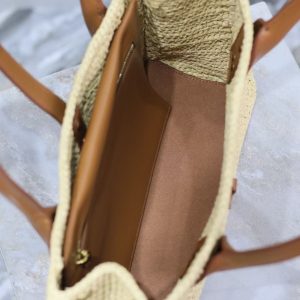 YSL TOTE BAG 29CM PANIER LEATHER TRIMMED RAFFIA