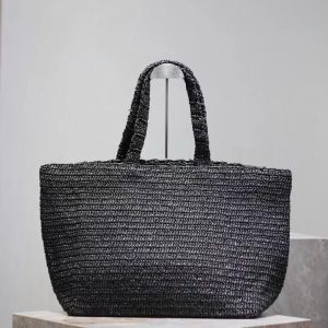 YSL TOTE BAG 50CM BLACK RAFFIA