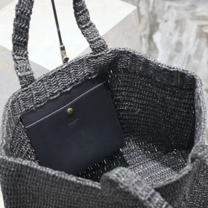 YSL TOTE BAG 50CM BLACK RAFFIA