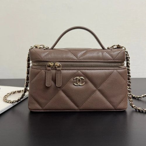 Chanel 2026 Vanity Bag Dark Brown Caviar Leather Gold Hardware