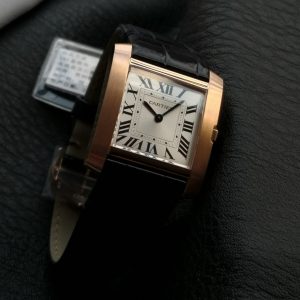 Tank Francaise Pink Gold Case Black Leather Strap