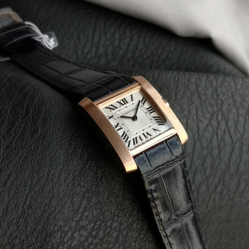 Tank Francaise Pink Gold Case Black Leather Strap