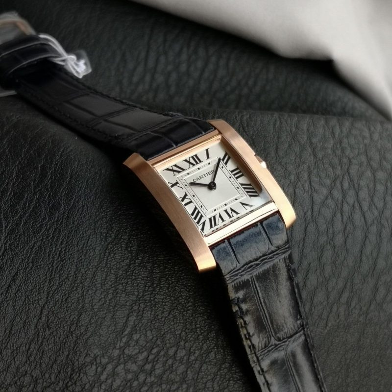 Tank Francaise Pink Gold Case Black Leather Strap