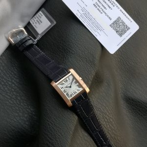 Tank Francaise Pink Gold Case Black Leather Strap