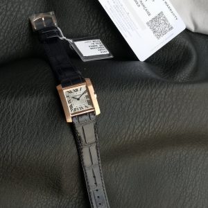Tank Francaise Pink Gold Case Black Leather Strap