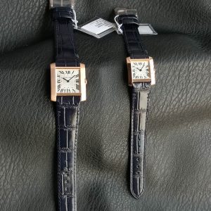 Tank Francaise Pink Gold Case Black Leather Strap