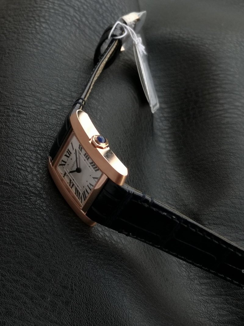 Tank Francaise Pink Gold Case Black Leather Strap