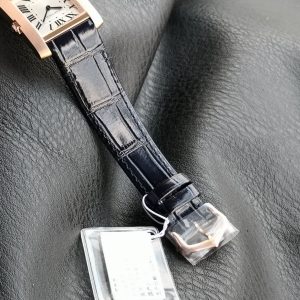 Tank Francaise Pink Gold Case Black Leather Strap