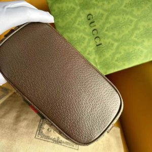 OPHIDIA 21 GG SMALL SHOULDER BAG IN BEIGE CANVAS AND BROWN CALFSKIN