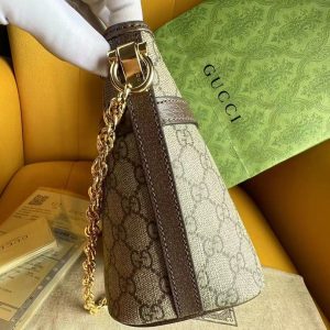 OPHIDIA 21 GG SMALL SHOULDER BAG IN BEIGE CANVAS AND BROWN CALFSKIN