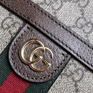 OPHIDIA 21 GG SMALL SHOULDER BAG IN BEIGE CANVAS AND BROWN CALFSKIN