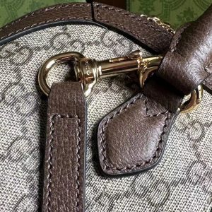 OPHIDIA 31 SMALL TOP HANDLE BAG IN BEIGE CANVAS AND BROWN CALFSKIN